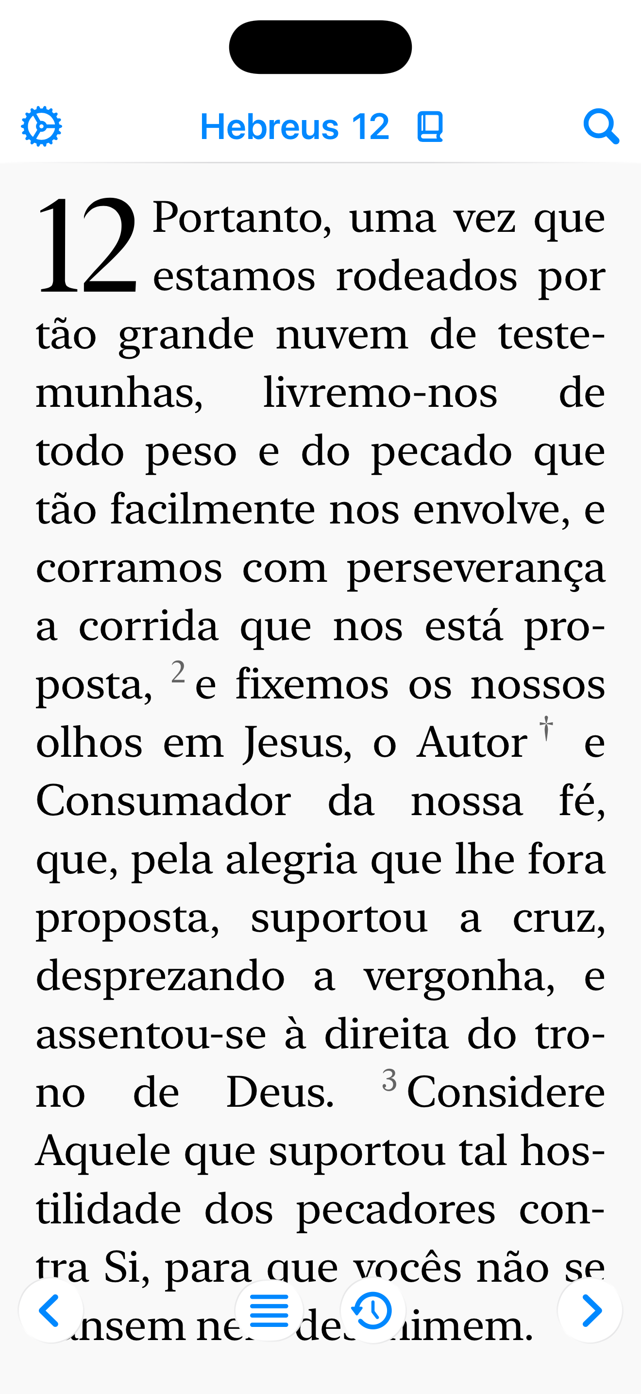 Interface de leitura da Bíblia Bereia App