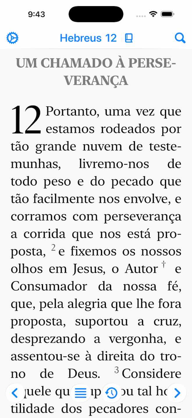 Interface de leitura da Bíblia Bereia App
