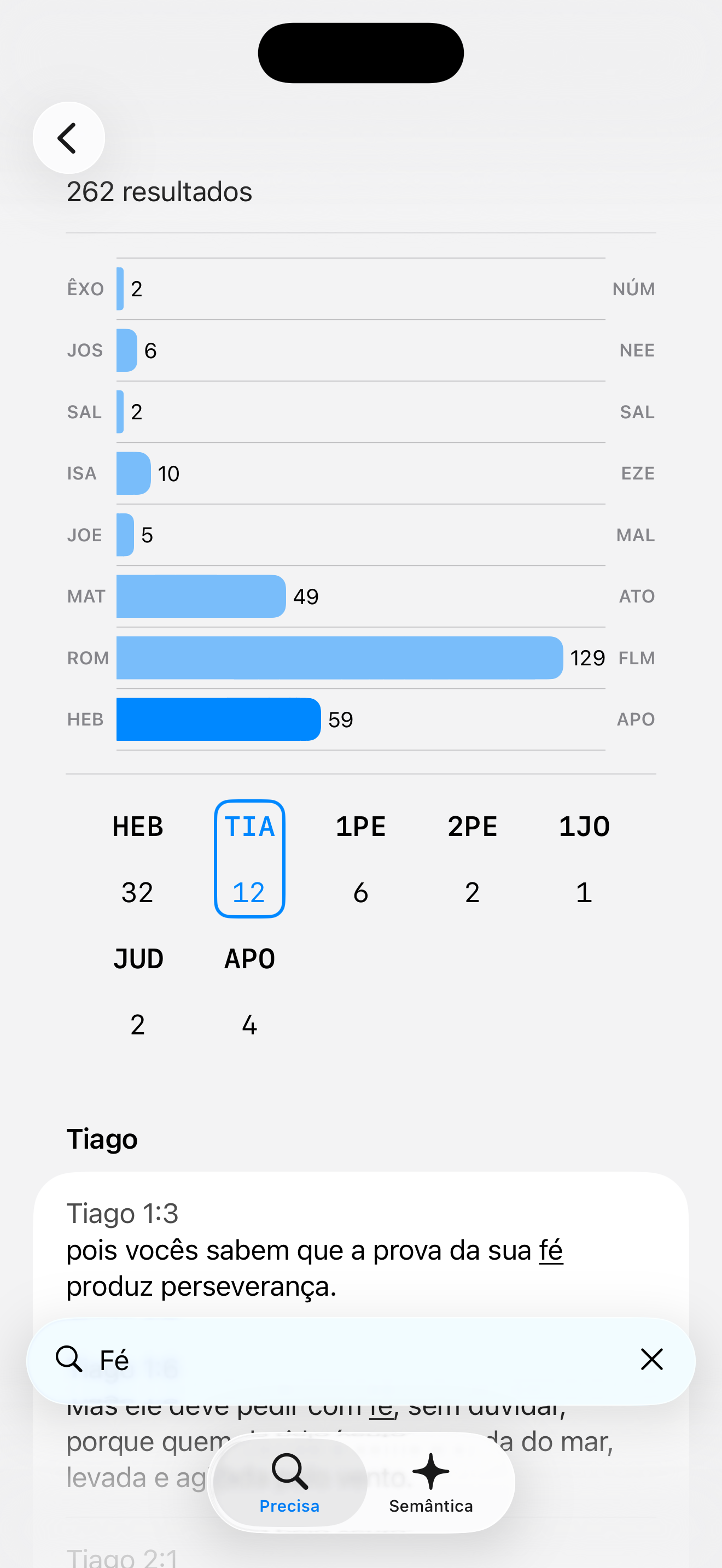 Interface de pesquisa mostrando resultados